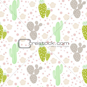 Cactus desert vector seamless pattern. Green and grey nature fabric print texture.