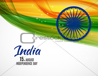 Indian Independence Day Background with Waves and Ashoka Wheel. 
