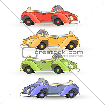 Vector set of  colorful Toy Cars isolated on white background.