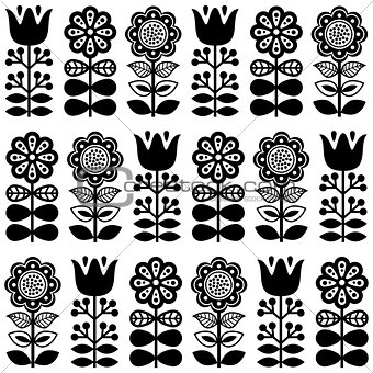 Finnish inspired seamless folk art pattern in black - Scandinavian, Nordic style