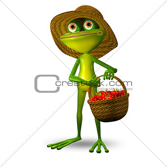 3d Illustration Frog with Strawberry