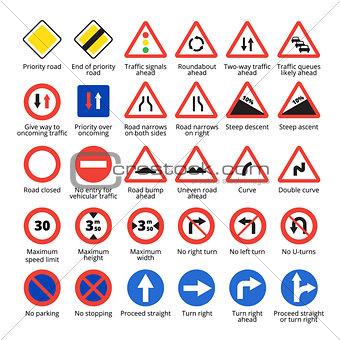 European traffic signs. Vector road icons collection.