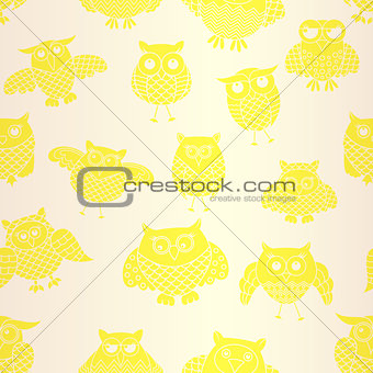 Light yellow owl seamless pattern