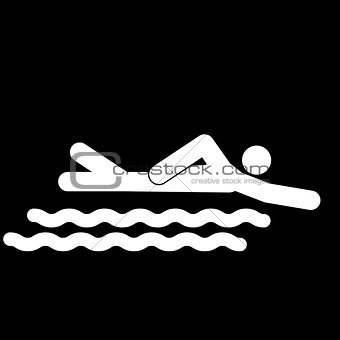 Swimming person stick the white color icon .