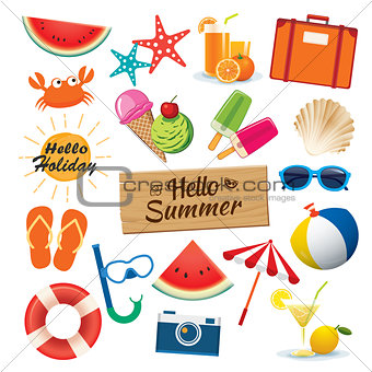 Summer sticker icon set flat design. Can be used for banner, bad