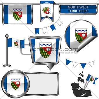 Glossy icons with flag of province Northwest Territories