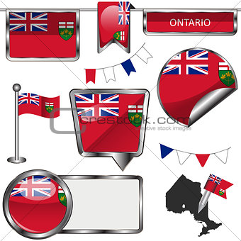 Glossy icons with flag of province Ontario