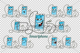 smartphone headphones emotions characters collection set