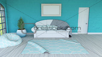 3D room interior with blank picture