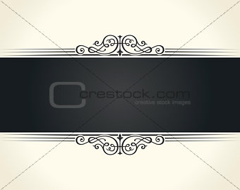 Banner islam ethnic design. White Invitation vintage label frame. Blank sticker emblem. Eastern black illustration for text