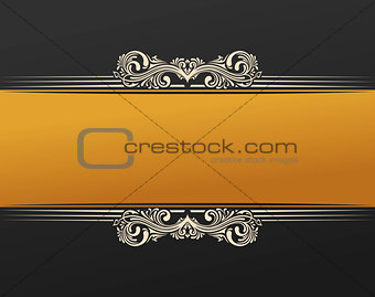 Banner islam ethnic design. Gold Invitation vintage label frame. Blank sticker emblem. Eastern black illustration for text