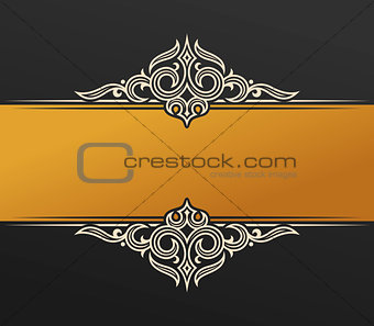Banner islam ethnic design. Gold Invitation vintage label frame. Blank sticker emblem. Eastern black illustration for text