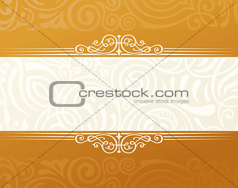 Banner islam ethnic design. Gold Invitation vintage label frame. Blank sticker emblem. Eastern white illustration for text