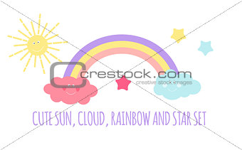 Children's  Background with Sun, Cloud and Stars Vector Illustration