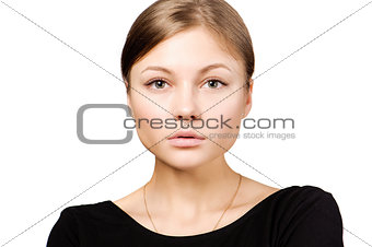 Beautiful woman face close up studio on white