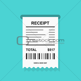 Receipt simple icon with barcode - invoice