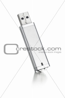 silver usb flash drive on white