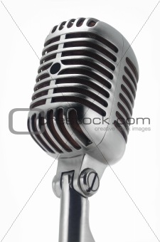 vintage chrome microphone on white
