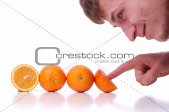 The man looking at oranges