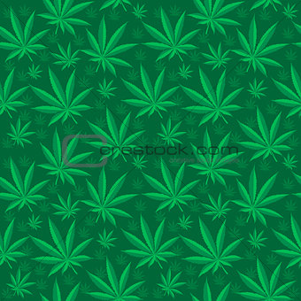 Marijuana seamless pattern. Cannabis is an endless texture. Medical hemp repeating background. Vector illustration.