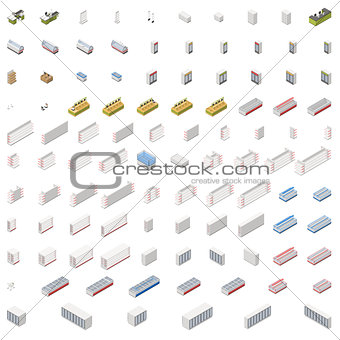 Equipment for grocery supermarket isometric icon set