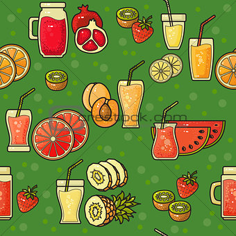 Vector seamless pattern of hand drawn colorful fruit juice  icon