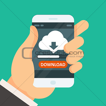 Cloud computing download app on smartphone with progress bar