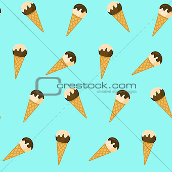 Cute pattern with ice cream in waffle cones