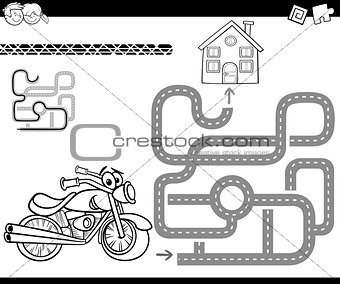 maze with bike for coloring