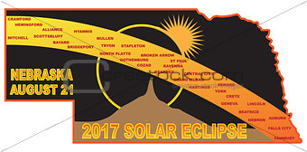2017 Solar Eclipse Across Nebraska Cities Map Illustration