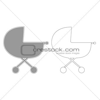 Baby carriage  grey set  icon .