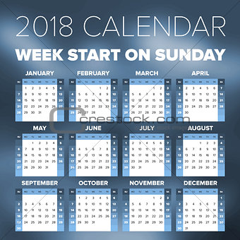 Simple 2018 year calendar