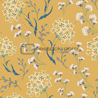 Cute vector seamless floral pattern with flowers and herbs.