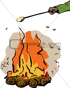Hand roasting marshmallow over fire