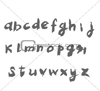 Hand drawn alphabet written with brush pen.