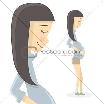 Cute pregnant woman. Cartoon character. Waiting for baby vector illustration.