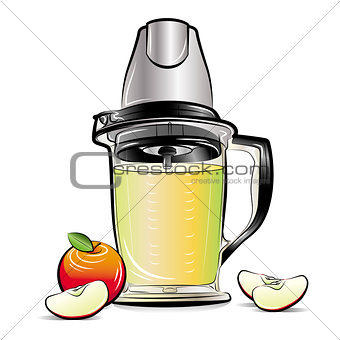 Drawing color kitchen blender with Apple juice