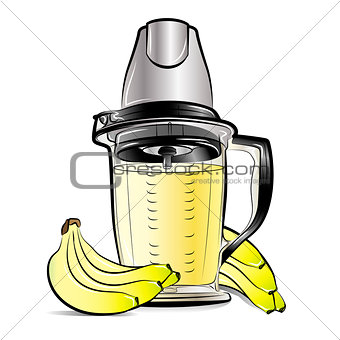 Drawing color kitchen blender with Bananas juice