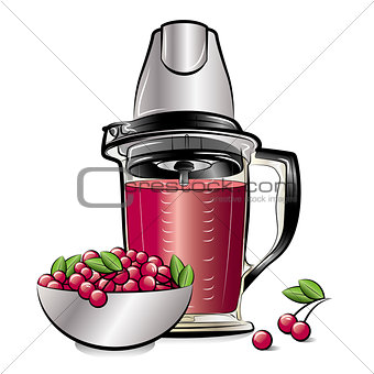 Drawing color kitchen blender with Cherry juice