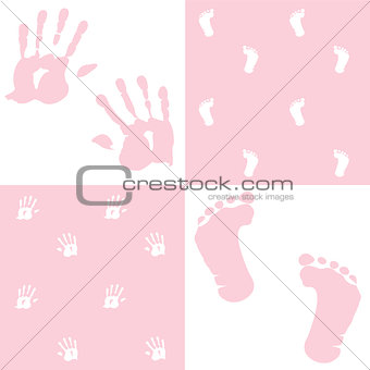 baby girl, handprint, footprint, vector set