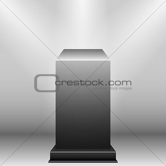 Black Pedestal with light source isolated on grey background, vector illustration.