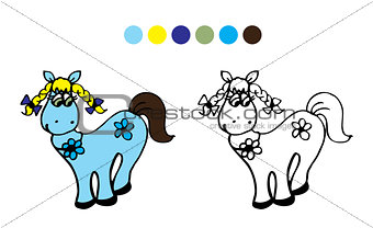 Horse.Color, black and white. Vector