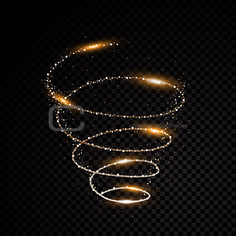 Golden particle abstraction spiral black background