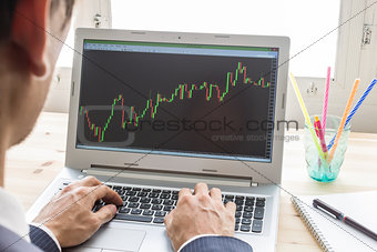 Businessman Analyze Stock Graph or Forex Graph by Laptop