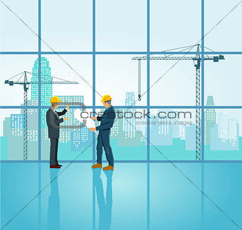 Architect and engineer plan on construction site
