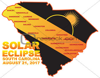 2017 Solar Eclipse Across South Carolina Cities Map Illustration