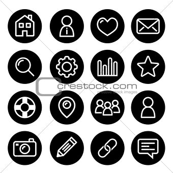 Website menu navigation round line icons - home, search, email, gallery, blog