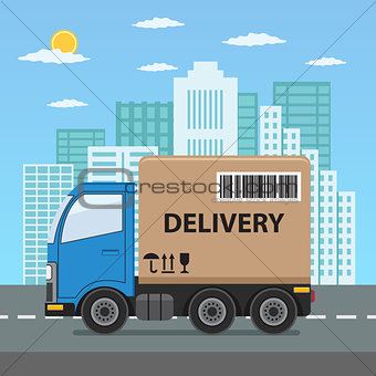 Delivery truck with cardboard box.
