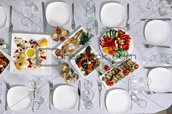 Top view of a banquet table.