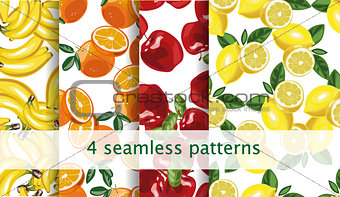 Vector seamless fruit pattern set. Repeating fruit pattern. Package, website design.